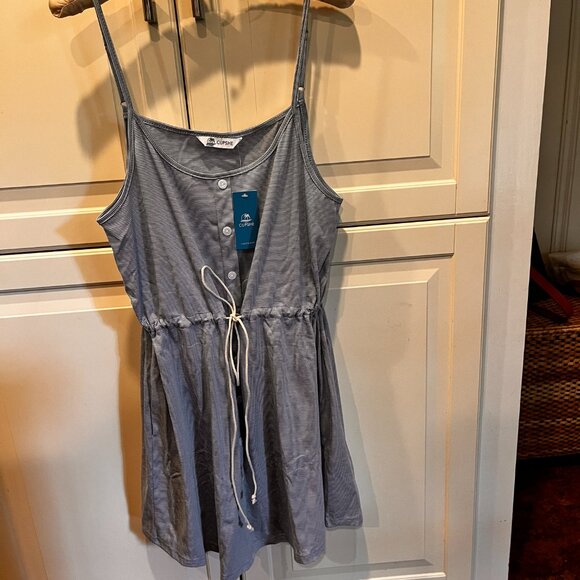 NWT Cupshe Blue Stripe Drawstring Cover-Up Mini Dress L - Picture 5 of 12
